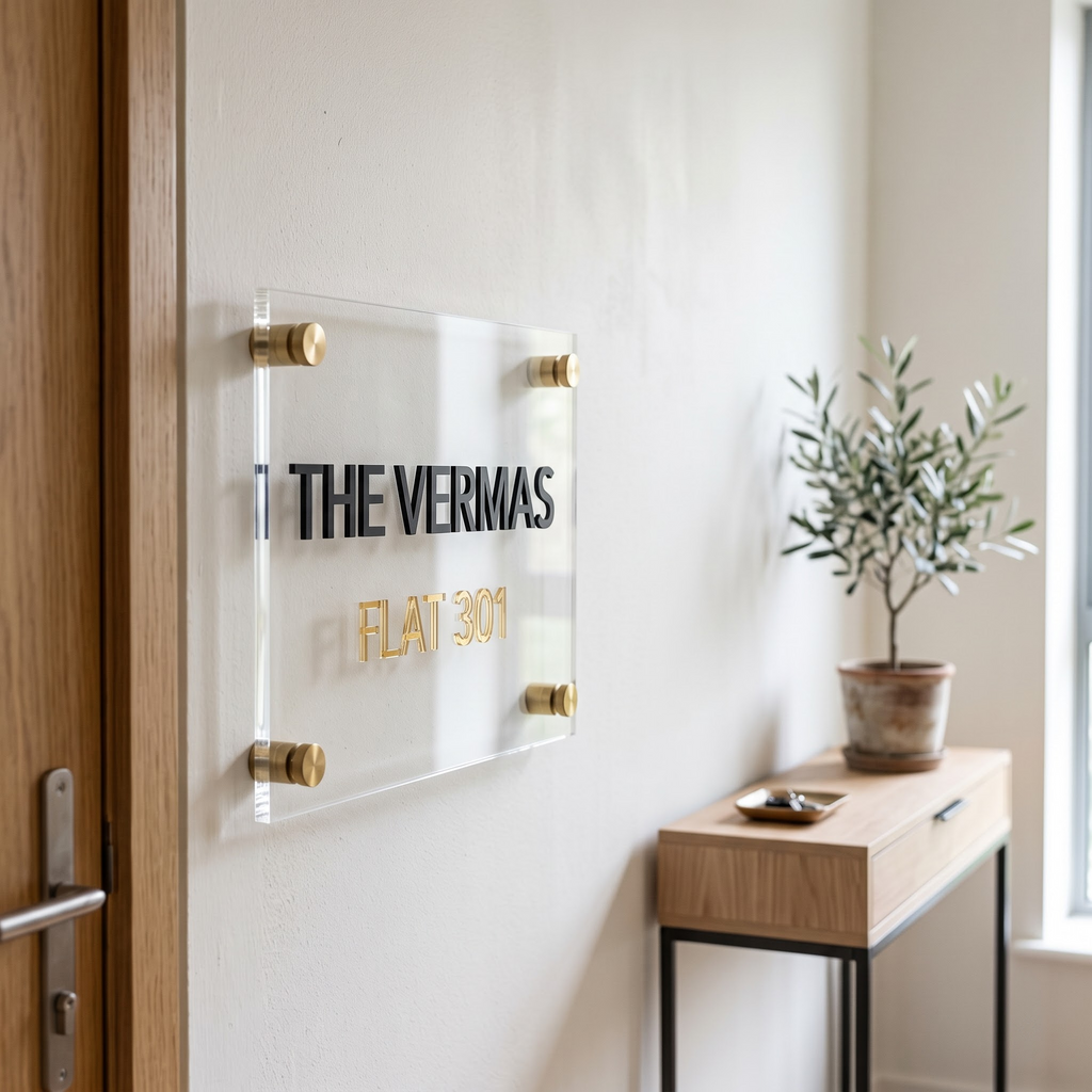 The Minimalist Villa — Crystal-Clear Floating 3D Acrylic House Nameplate