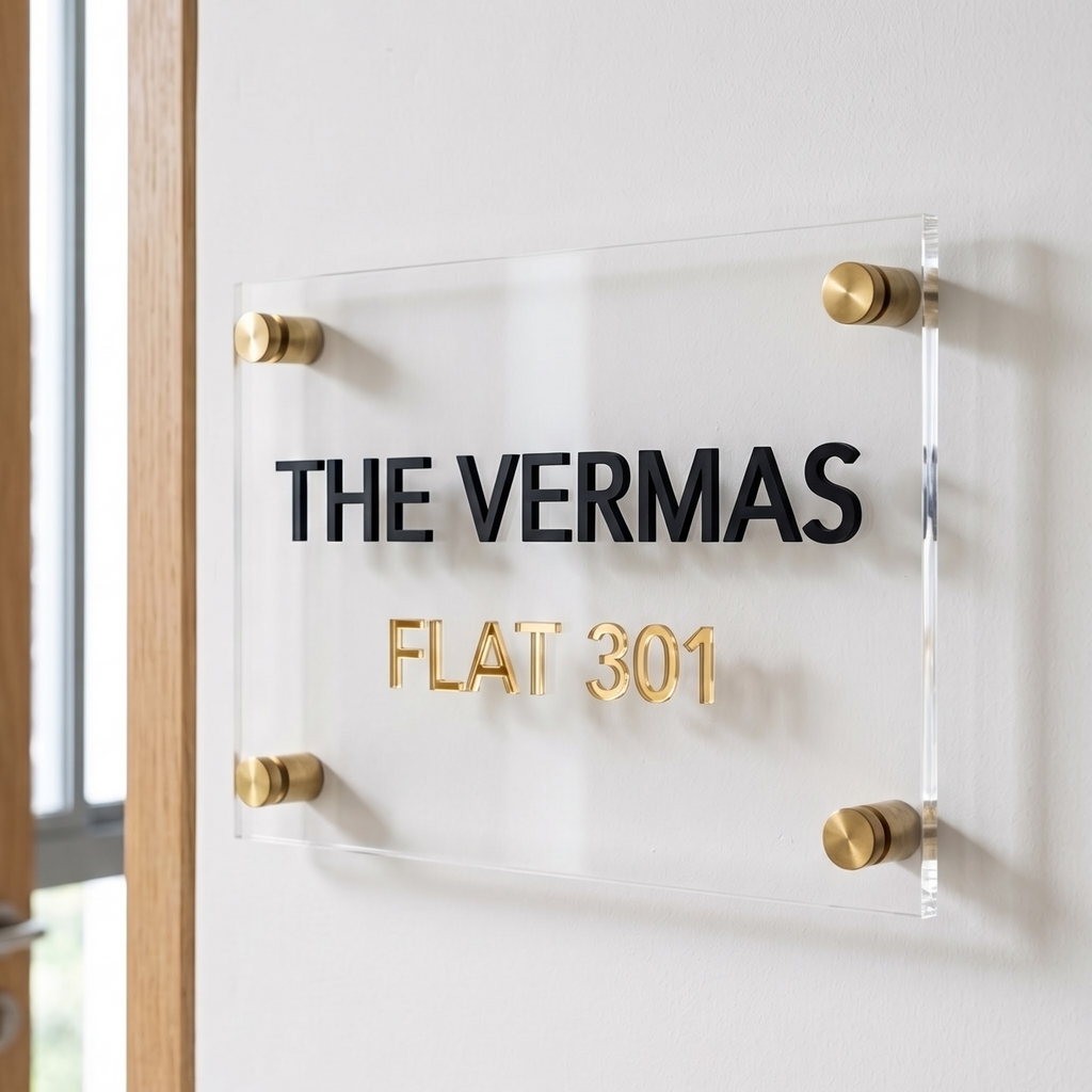 The Minimalist Villa — Crystal-Clear Floating 3D Acrylic House Nameplate
