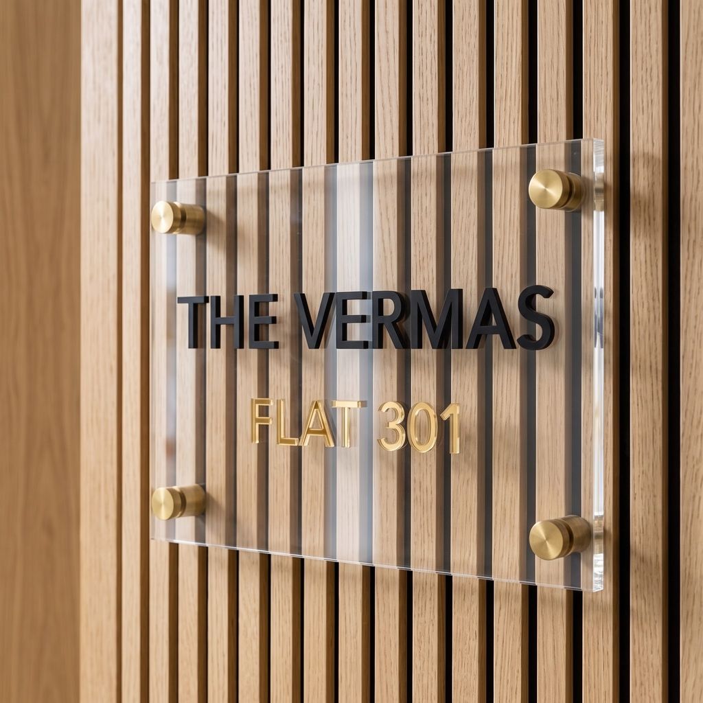 The Minimalist Villa — Crystal-Clear Floating 3D Acrylic House Nameplate
