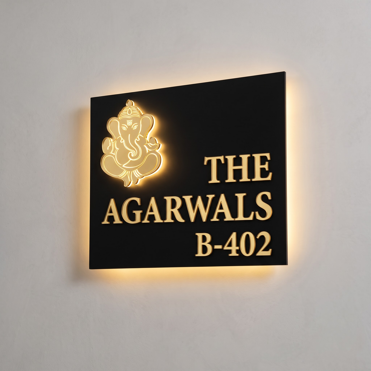 The Divine Shubh-Labh — 3D Acrylic LED House Nameplate with Sacred Ganesha Motif