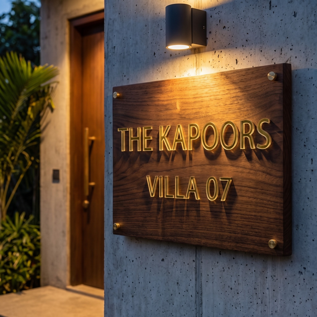 The Artisan Walnut — Handcrafted 3D Laser-Cut Acrylic Wood Pattern Nameplate